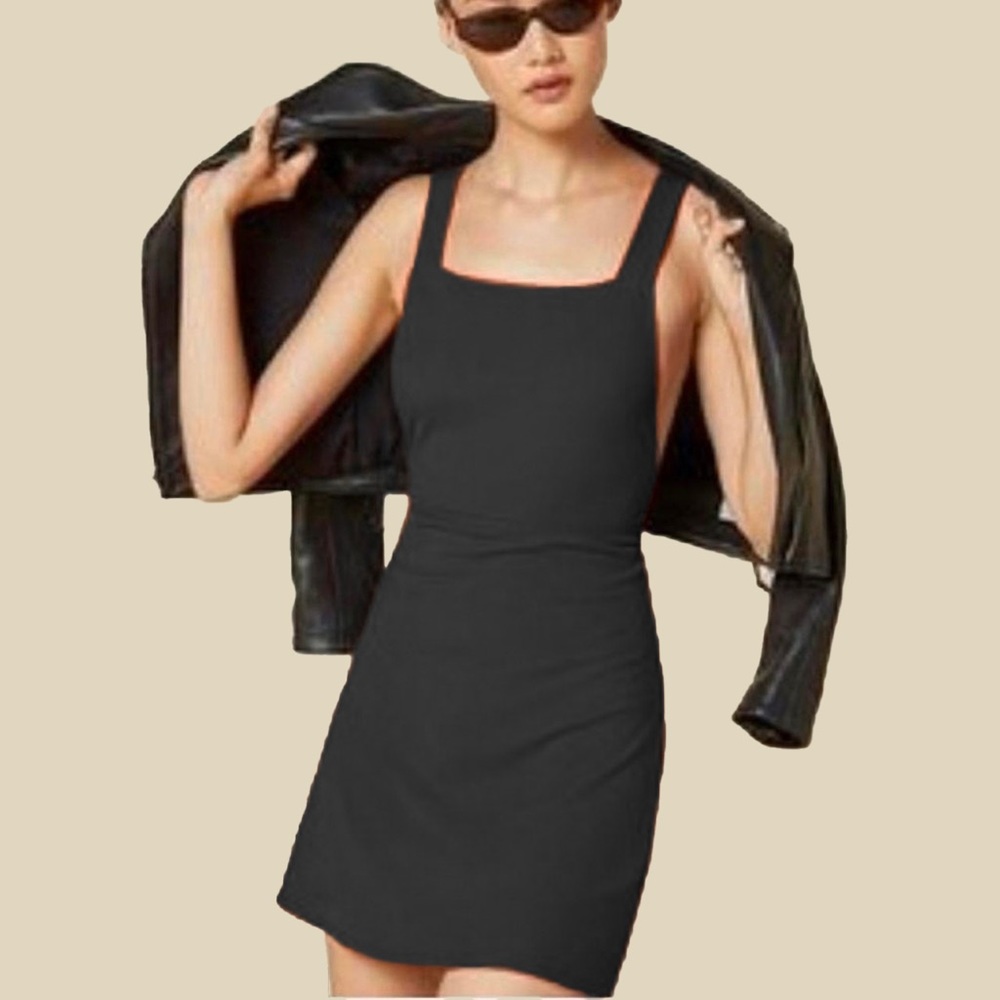 Reformation black backless ribbed mini dress Size XS